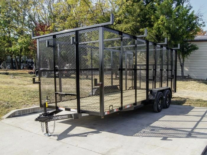 SLE Utility Trailers 7x18 Tandem Straight Deck Utility Trailer 6ft Mesh Sides Ladder Racks 3 SLE Utility Trailers 7x18 Tandem Straight Deck Utility Trailer 6ft Mesh Sides Ladder Racks