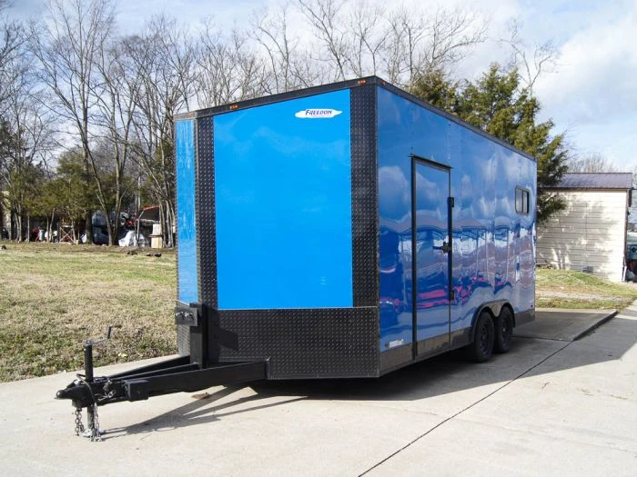SLE Enclosed Trailers 8.5x18 Blue V-Nose Slant Top Enclosed Trailer With Blackout Package 3 SLE Enclosed Trailers 8.5x18 Blue V-Nose Slant Top Enclosed Trailer With Blackout Package