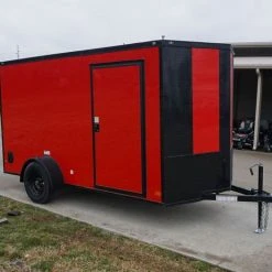 SLE Enclosed Trailers 6x12 Enclosed Trailer Red V-Nose Blackout Package 3,500lb Axle Storage