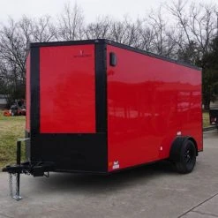 SLE Enclosed Trailers 7x12 Enclosed Trailer Red V-Nose Blackout Package 3,500lb Axle Storage