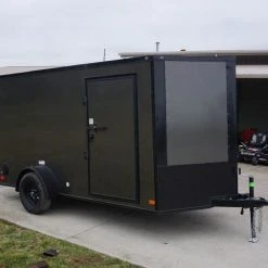 SLE Enclosed Trailers 7x12 Enclosed Trailer Charcoal V-Nose Blackout Package 3,500lb Axle Storage
