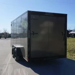 SLE Enclosed Trailers 7x16 Enclosed Trailer Charcoal V-Nose Blackout Package Tandem Axle Storage -SLE Equipment shop dsc03610 1