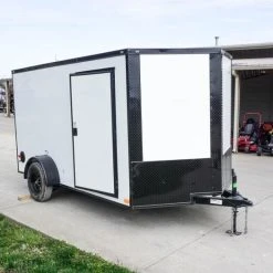 SLE Enclosed Trailers 7x12 Enclosed Trailer White V-Nose Blackout Package 3,500lb Axle Storage