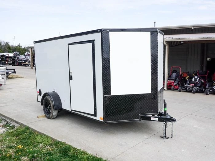 SLE Enclosed Trailers 7x12 Enclosed Trailer White V-Nose Blackout Package 3,500lb Axle Storage 3 SLE Enclosed Trailers 7x12 Enclosed Trailer White V-Nose Blackout Package 3,500lb Axle Storage