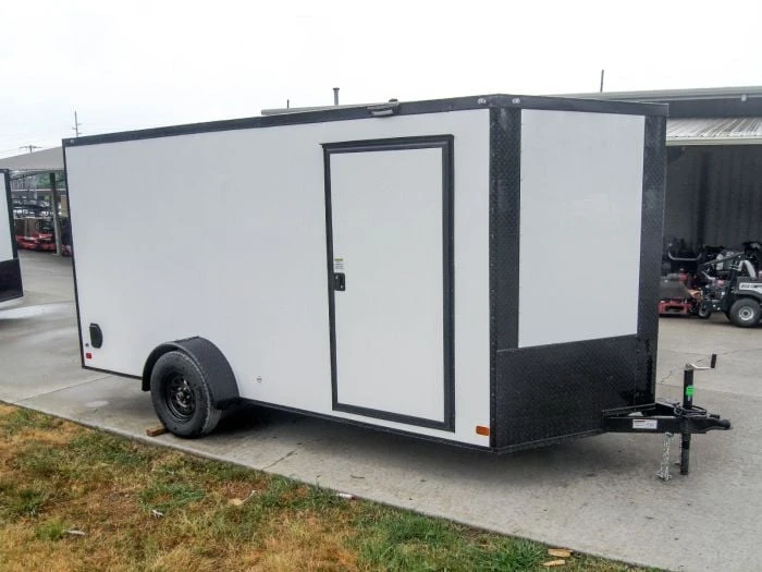 SLE Enclosed Trailers 7x14 Enclosed Trailer White V-Nose Blackout Package 3,500lb Axle Storage 3 SLE Enclosed Trailers 7x14 Enclosed Trailer White V-Nose Blackout Package 3,500lb Axle Storage