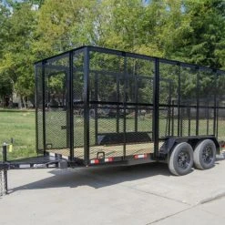 Alternative view of SLE Equipment 6.4' X 14' (2) 3500 Axles Leaf Cage Debris Loader Utility Trailer