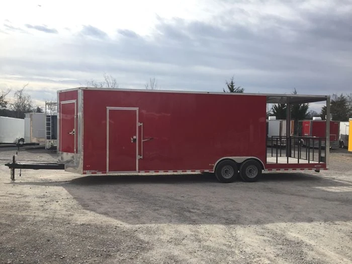 SLE Enclosed Trailers 8.5' X 28' Victory Red Porch Style Enclosed Trailer Storage 3 SLE Enclosed Trailers 8.5' X 28' Victory Red Porch Style Enclosed Trailer Storage