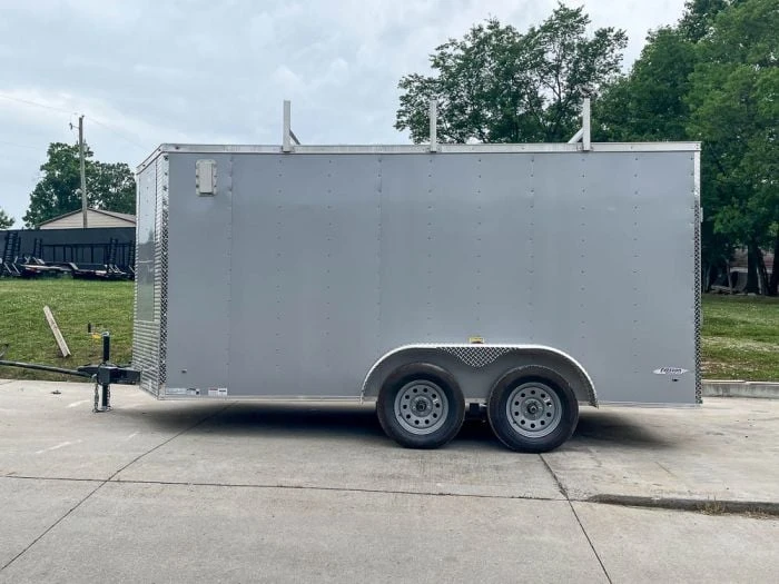 SLE Enclosed Trailers 7x14 Enclosed V-Nose Trailer Silver With Ladder Racks (2) 3,500lb Axles Storage 6 SLE Enclosed Trailers 7x14 Enclosed V-Nose Trailer Silver With Ladder Racks (2) 3,500lb Axles Storage - Image 4