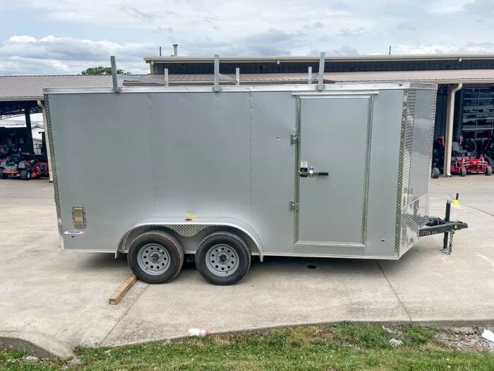 SLE Enclosed Trailers 7x14 Enclosed V-Nose Trailer Silver With Ladder Racks (2) 3,500lb Axles Storage 3 SLE Enclosed Trailers 7x14 Enclosed V-Nose Trailer Silver With Ladder Racks (2) 3,500lb Axles Storage