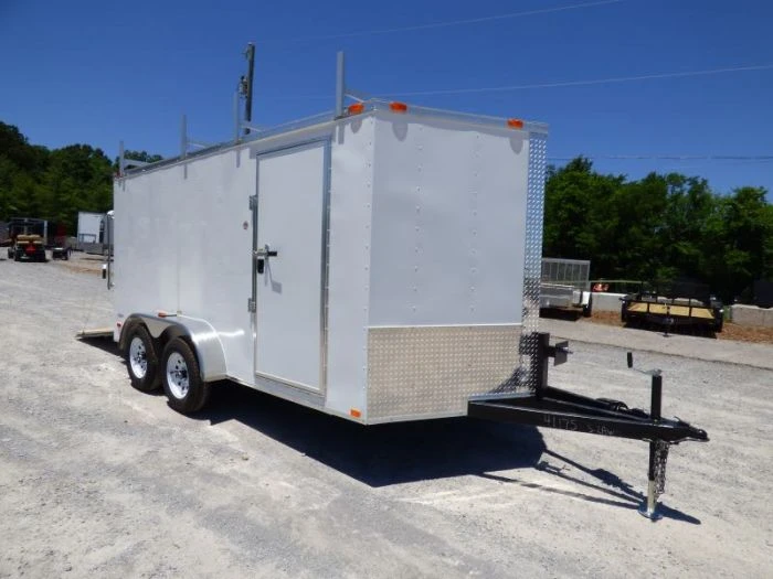 SLE Enclosed Trailers 7x14 Enclosed Trailer White V-Nose Ladder Racks (2) 3500lb Axles Storage 3 SLE Enclosed Trailers 7x14 Enclosed Trailer White V-Nose Ladder Racks (2) 3500lb Axles Storage